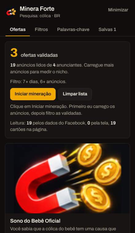 Painel do Minera Forte ao lado da Biblioteca de Anúncios